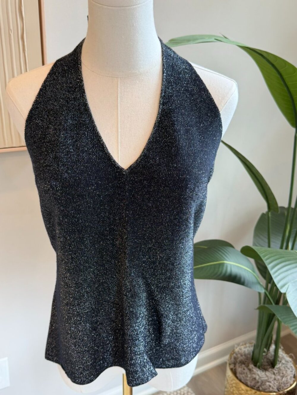 Carina Hildebrandt Lamé Organic Cotton Knit Halterneck Top Black 1 - 8/10